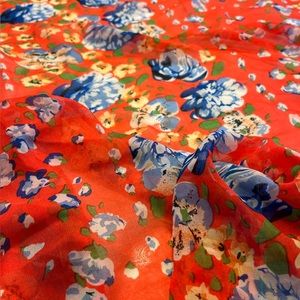 Red with multicolored flowered sheer scarf NWT